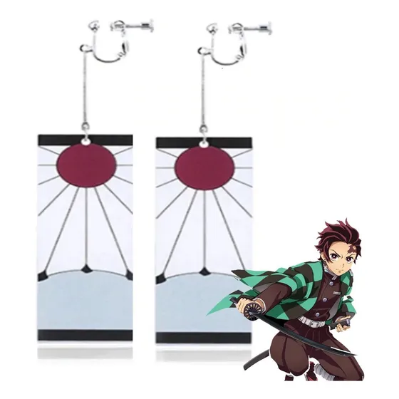 Aretes Tanjiro Kimetsu No Yaiba Con Clip (sin Perforacion)
