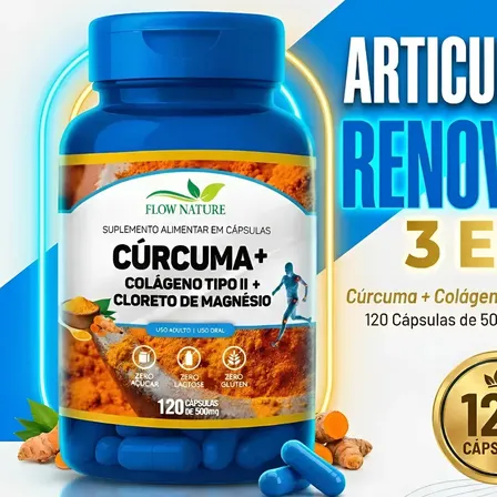 Curcuma Com Colágeno Tipo 2 + Cloreto Magnésio 120caps Sem Sabor