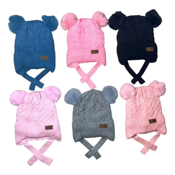 Kit 2 Touca Gorro Infantil Bebê Forrada Quentinha Pompom Top