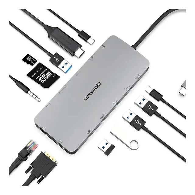 Adaptador Hub Upgrow Usb C 13en1 Para Macbook Pro Air M1 Color Space Gray