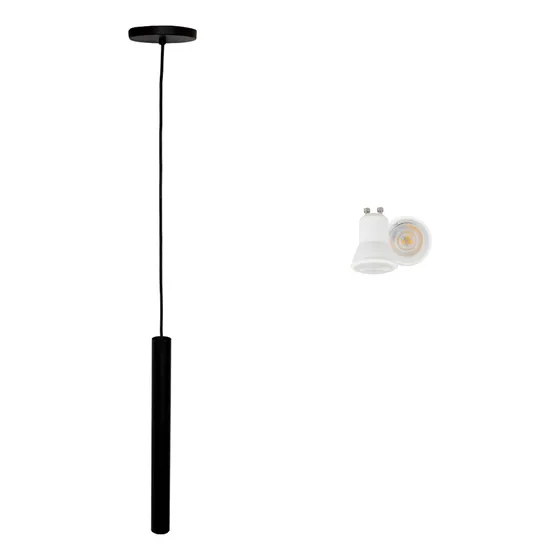 Pendente Tubo 40cm Gu10 Quarto Lavabo Preto Fosco C/ Led