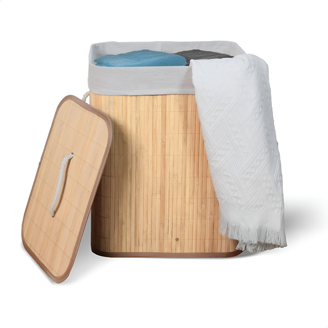 Cesto De Roupa Suja De Bambu Com Tampa E Alças 50 Litros Kontuz Cesto De Roupa Suja De Bambu Com Tampa E Alças 50 Litros Kontuz