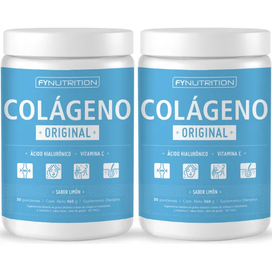 Colágeno Hidrolizado + Vit C + Hialurónico - Fynutrition X2 Sabor Limón