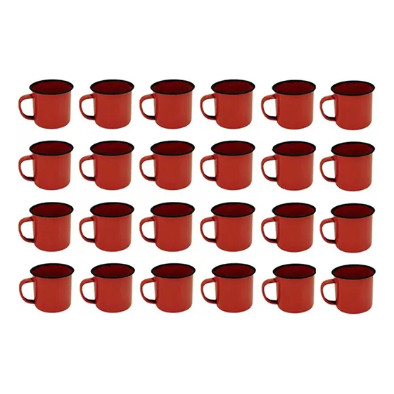 Caneca Esmaltada Retro 150ml Vermelha Vintage Jogo 24 Pcs