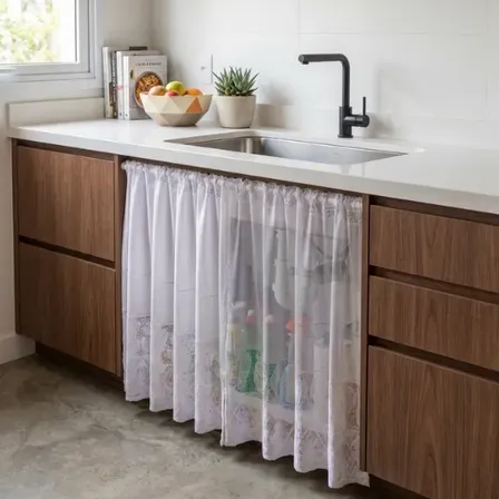 Cortina Para Pia De Cozinha Em Renda 1,50m X 80cm Branca