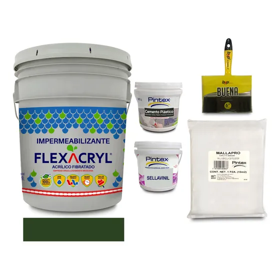 Kit Impermeabilizante Aislante Flexacryl 7 Años 19 Litros Color Verde