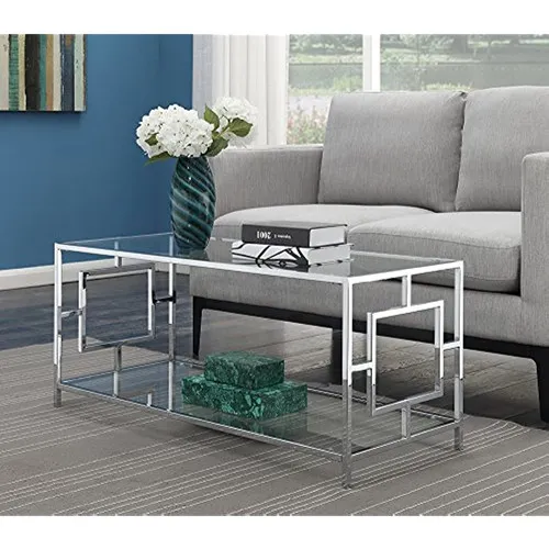 Convenience Concepts Town Square Chrome Coffee Table, Clear 
