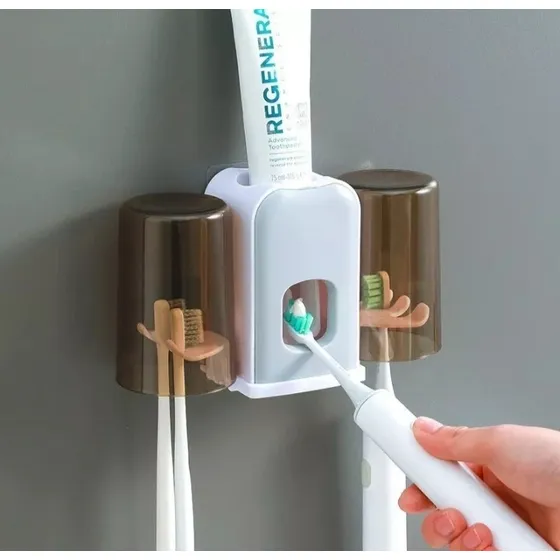 Porta Cepillos Con Dispensador De Crema Dental 