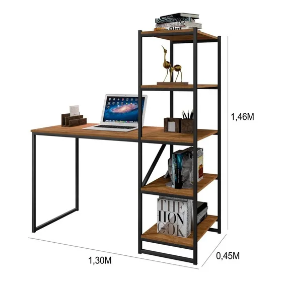 Mesa Escrivaninha Fit 4 Prateleiras Preto/canela Rústico Art Panta