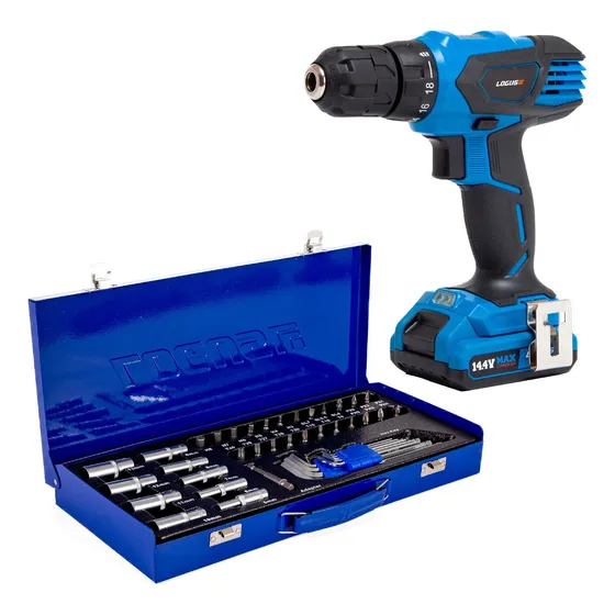 Kit Taladro Atornillador Inalam Logus 15v+set 42 Piezas Cuot Color Azul Frecuencia 14.4v