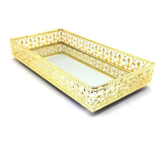 Bandeja De Metal Espelhada Luxo Decorativa Retangular 20x10 Bandeja De Metal Espelhada Luxo Decorativa Retangular 20x10