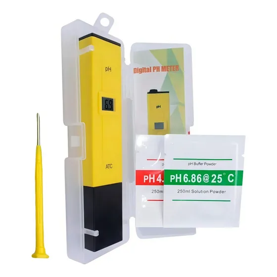 Medidor Ph Digital Agua Peachimetro Digital Portatil Tester Hidroponia Indoor Piscina Acuario Con Soluciones De Calibracion