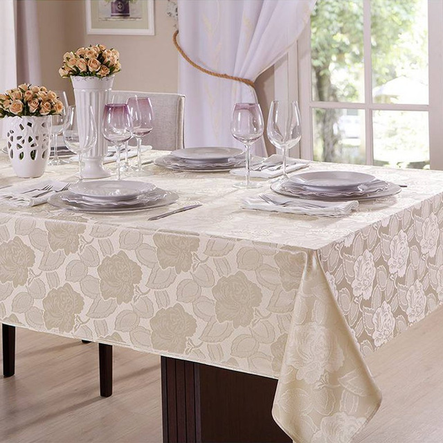 Toalha De Mesa 6 Lugares Jacquard 200x135cm Admirare Cor Champanhe