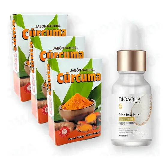 Pack 3 Jabón De Cúrcuma + Serum De Arroz Con Á.h Bioaqua | Cuotas sin interés