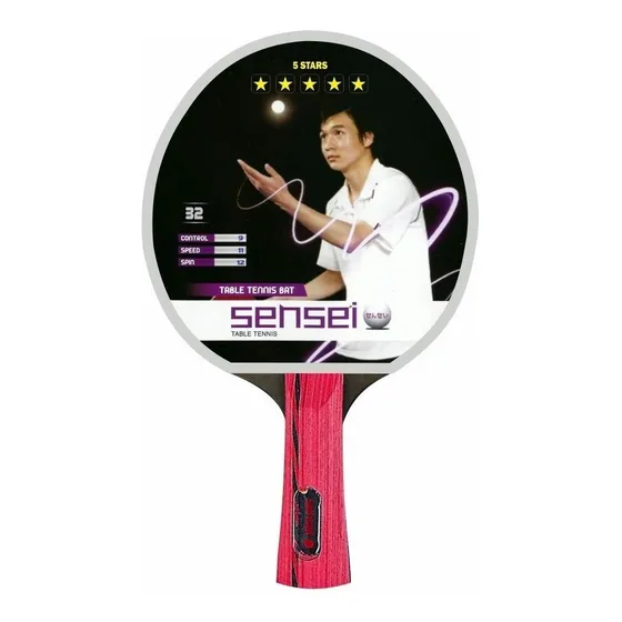 Paleta de ping pong Sensei 5 Star negra y roja ST (Recto)