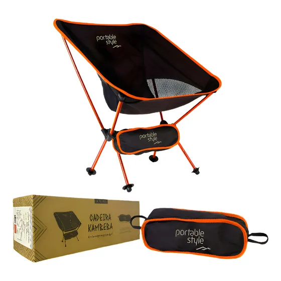Cadeira Alumínio Camping Karibu Dobrável By Portable Style Cor Laranja