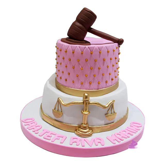 Torta Abogada Martillo Abogacia-balanza Justicia Rosa Dorado
