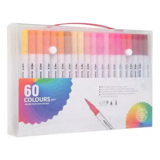 Maleta Com 60 Canetas Ponta Dupla Coloridas Desenho Full Maleta Com 60 Canetas Ponta Dupla Coloridas Desenho Full