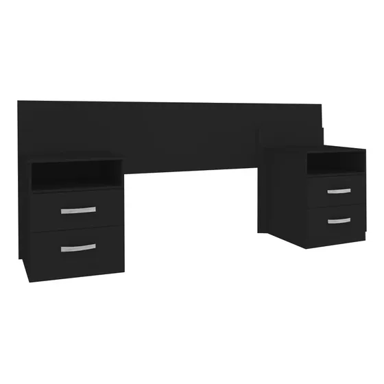 Respaldo Cabecera Mesas De Luz Sommier Colchon Dormitorio Color Negro