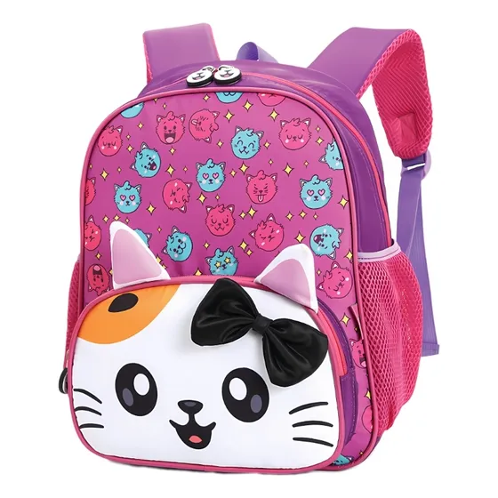 Mochila De Costa Escolar Gatinha Meninas Tamanho Pequena Cor Violeta