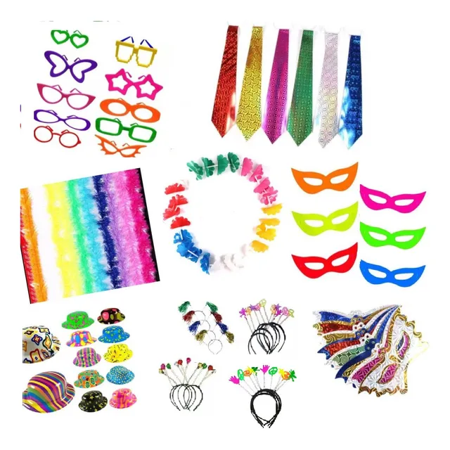 Kit Festa Balada Carnaval 50 Itens Máscaras Tiaras Chapéus 