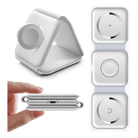 Cargador Inalámbrico Plegable 3 En 1 Qi 15w Compatible Apple