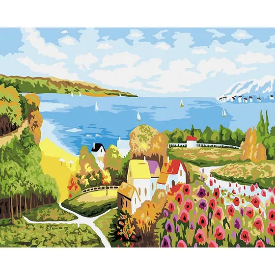 Hermosa Aldea Paisaje Flor Pequeña Casa Needlepoint E466
