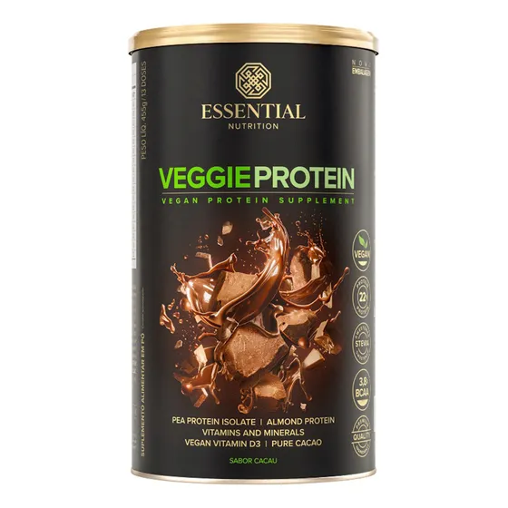 Vegan Protein Veggie 450g - Essential Nutrition Sabor Cacau