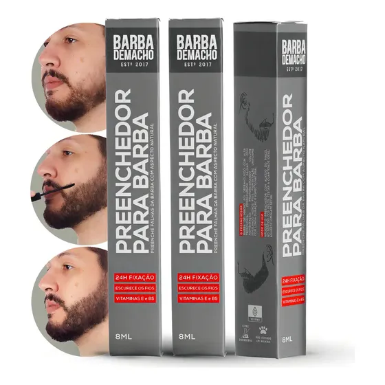 Kit 3 Preenchedor Disfarça Falhas Barba Resistente Agua 8ml