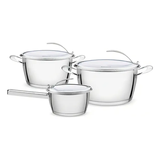 Bateria Olla Cocina 3 Pzs Tramontina Ventura Acero Inox Rex