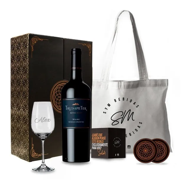 Experiencia Vino Trumpeter Malbec 750cc Box Regal Grabado