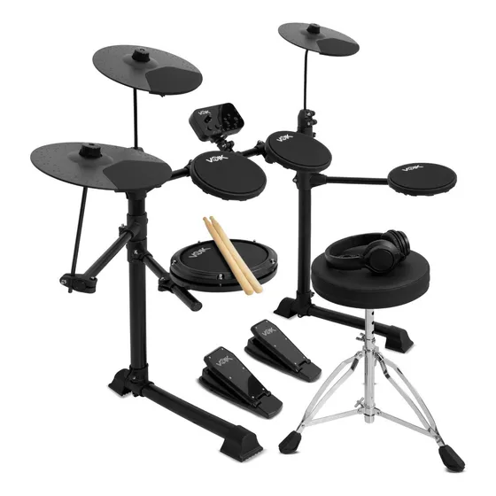 Bateria Eletrônica Voik Vibe 500 Completa para iniciantes 7 Pads Silenciosa , Banco e Fone Inclusos - MIDI USB