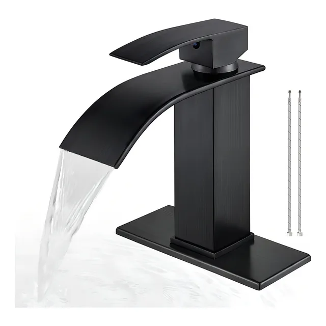 Banna Lavabo Grifo Baño Llave Monomando Fregadero Inoxidable,grifo De Baño Negro Con Boquilla De Cascada, Grifo De Baño Con Un Solo Mango, Montaje En Cubierta, Lavabo, Manguera Sin Plomo