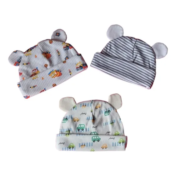 Gorros Para Bebés Algodón Orejas Oso, Set X 3  / 6-12 M 