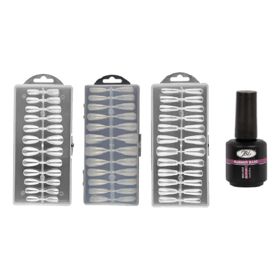 Set 240 Uñas Press On + Base Rubber Coffin Stiletto Almond
