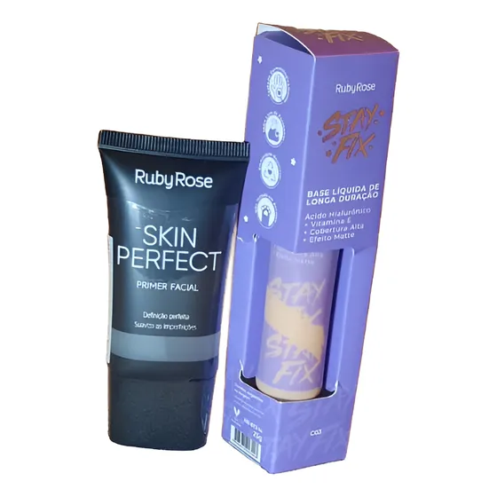 Kit Base Líquida De Longa Duração E Primer Facial Ruby Rose