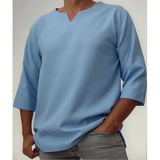 Bata Masculina Oxfordine 3/4 Plus Size Azul Claro