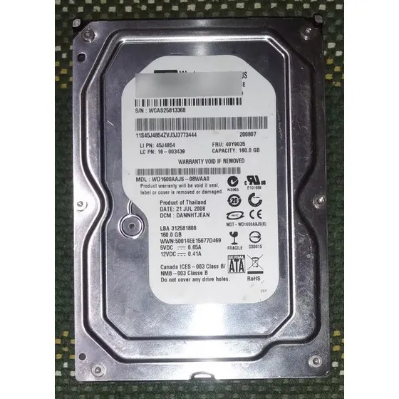 Disco Duro Western Digital 3.5 Sata 160 Gb Con Cable, Usado