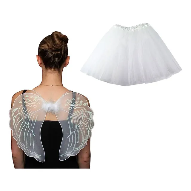 Alas Ángel Combo Falda Con Alas Celeste Princesa Diadema Hada Disfraz Niña Halloween 