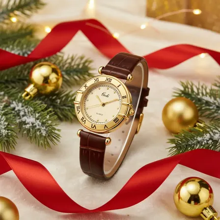 Relógio Feminino Elegante 51152 Marrom Dourado Amarelo
