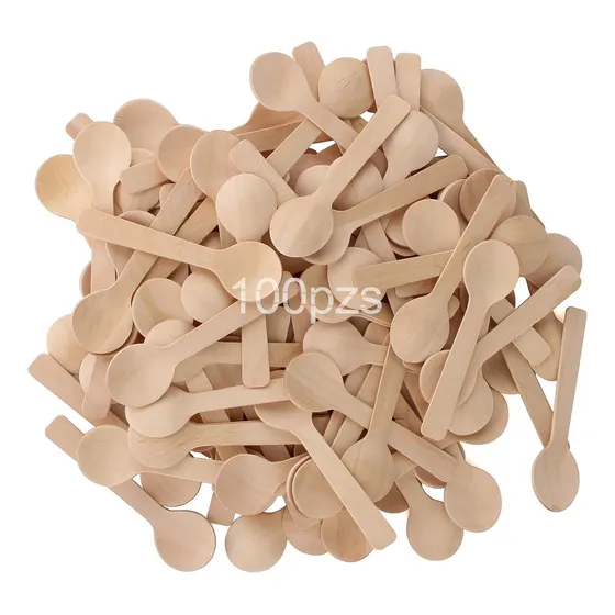 Cucharas De Madera Desechable Mini Para Postre Fiesta 100pzs