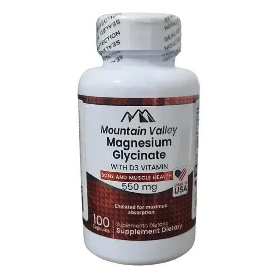 Glicinato De Magnesio 550mg  Y Vitamina D3 Usa 100 Capsulas