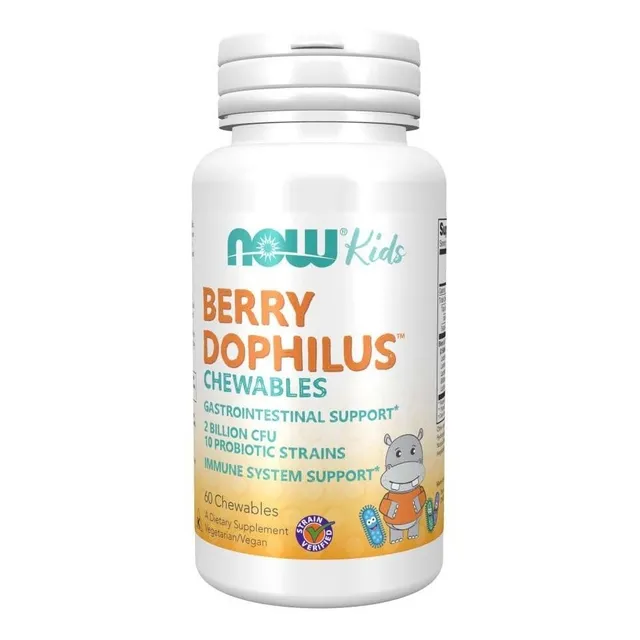 Probiótico infantil Berry Dophilus, 60 cápsulas masticables, ahora