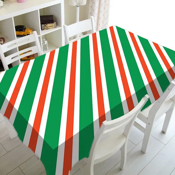 Mantel Con Estampado De Rayas Navideñas Rojas, Blancas Y Ver