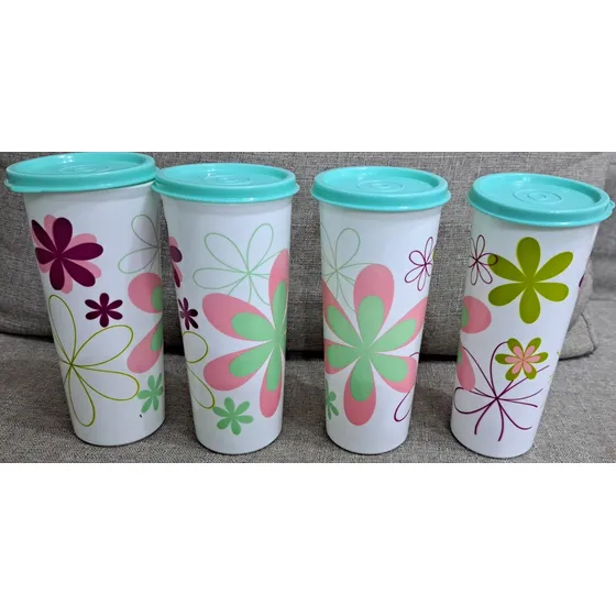 Set 4 Vasos Tupperware Con Tapa. Cap 470ml 16oz