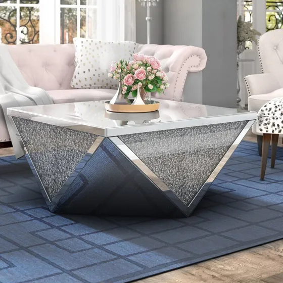 Mesa Elegante Hexagonal De Vidrio Plateada