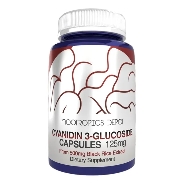 Nootropics Depot Cyanidin 3-glucoside 180 Cápsulas | 125mg | Extracto De Arroz Negro | C3g | Oryza Sativa | 