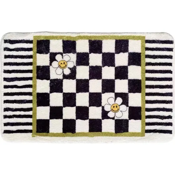 Bonita Divertida Alfombra Baño Flor Blanca Negra Esponjosa X