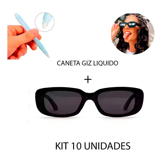 Kit 10 Óculos De Sol Retrô Vintage Preto + Caneta Giz