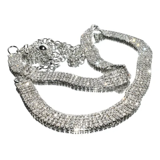 Cinto Cadena Tresher Metálico Fiesta Cinco Líneas De Strass Plateado Liso Con Strass Único